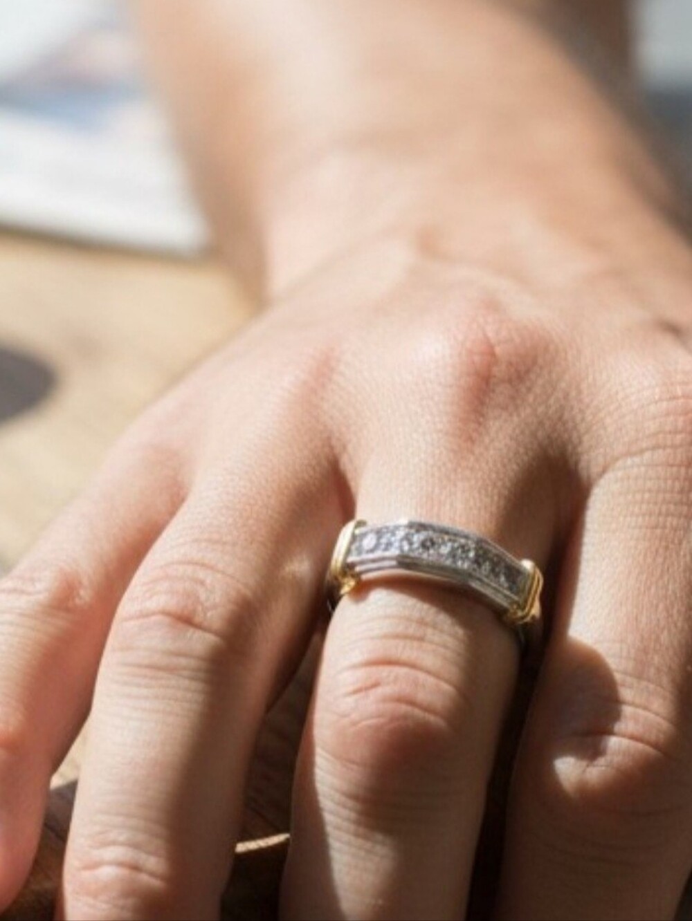 New Men's Size 12 Silver Plated W/ Gold Accents W/ 6 Inlaid Cubic Zirconia Ring.